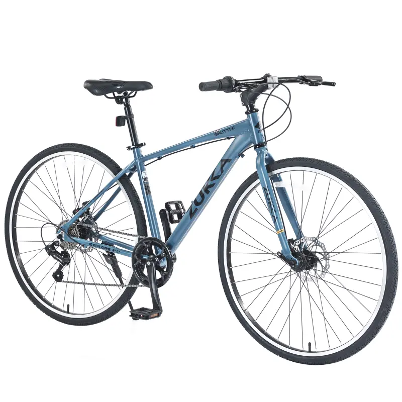 Shimano 7 Speed Hybrid Bike Aluminum Alloy Frame Double Disc Brakes 700C Road Bike For men women's City Bicycle