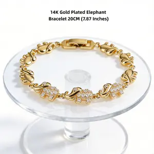 Elegant 14K gold-plated elephant link bracelet, 8 inches, inlaid with sparkling crystals. Versatile for daily wear and eye-catching in any look. Hypoallergenic skin-friendly design with a sturdy clasp, perfectly elevating your everyday fashion style.