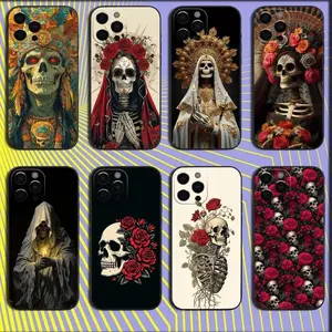 Santa M-Muerte Skeleton Phone Cases For iPhone 17 16 15 14 13 12 11 Pro Max Plus Air Soft Black Protection Protective TPU Cover Casing Grim Smartphone Cellphone
