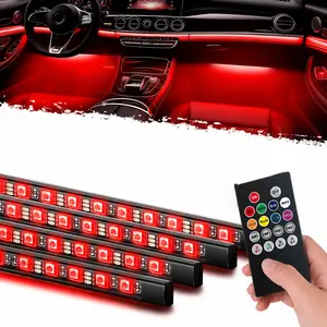 4PCS RGB LED Car Interior Lights, Music Sync Sound Active Ambient Strip Kit with Wireless Remote Control, USB Powered Under Dash Lighting for Cars SUVs Trucks, Cute Car Decor, Popular Auto Gadget, Perfect Father's Day Gift & Car Interior Accessories