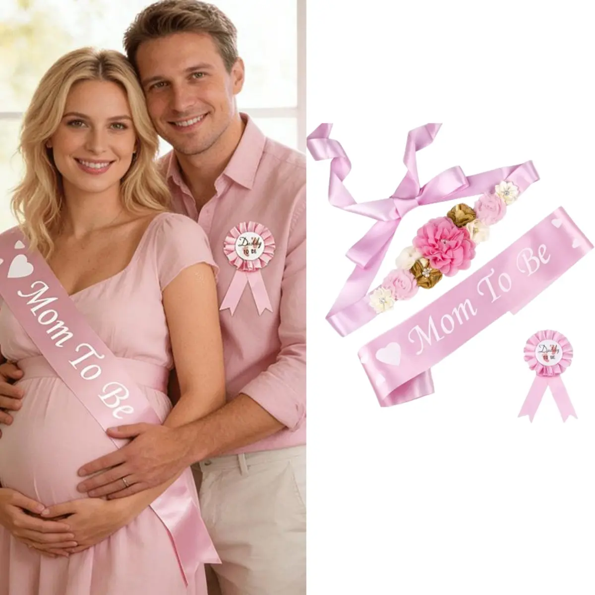 Baby Shower Maternity Sash Kit, Mom to Be Sash Baby Shower Decorations Set, Gender Reveal Party Gift for Expectant Parents