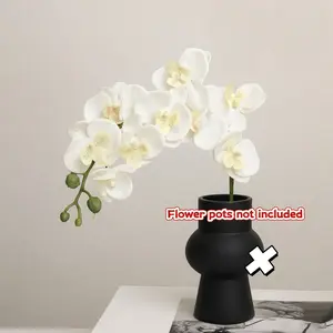 1pcs Luxury Modern Artificial  Orchid Stem, Realistic Silk Fabric Phalaenopsis with Delicate Veined Petals & Lush Green Buds, Waterproof Non-Fading Fake Flower for Hotel Lobby, Cafe, Wedding, Valentine’s Day All Season Decor