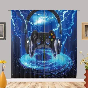 Game Controller Print Filtering Curtains, Hole Design Bedroom Divider Half Sunshade, Suitable for Kitchen Living Room Bedroom Dining Room, Room Decor Curtain
