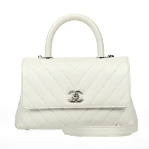 Pre-owned CHANEL Calfskin Shoulder Bags Coco Handle White Caviar 60667686