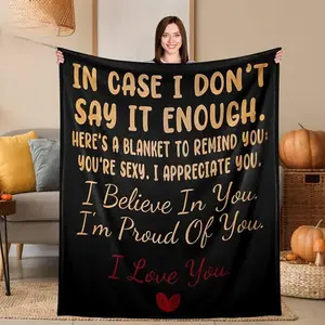 Valentine's Day Blanket Flannel Throw Blanket with Loving Inspirational Quotes, Christmas gift for Couples Gifts for girls 280GSM Soft Cozy Warm Lightweight Portable, Emotional Gift for Couples Wife Husband, Supportive Uplifting Heartfelt for Couch throw
