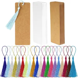 100 count Paper Bookmarks Blank with 100 count Colorful Tassels, Cardstock Book Marks Bulk, Bookmark for DIY Arts Crafts Projects Reading Books Tags Decorations White and Brown