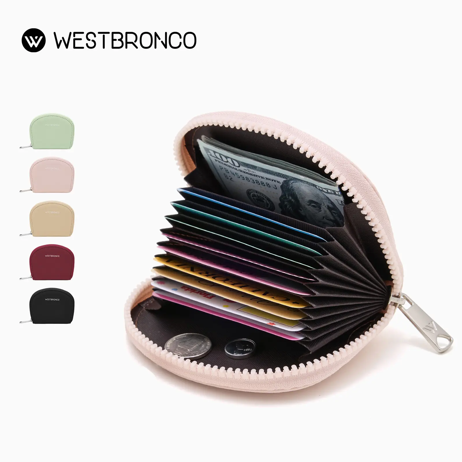 WESTBRONCO Shell Fold Wallet with RFID Protected Minimalist Business Credit ID Card Holder for Women Mom, Compact & Portable for Everyday Carry, School, Office, Travel Shell Zipper 11 Card Slots Wallet Gift for Her SummerSale
