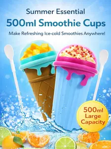 500ml Slushy Cup, Quick-Freeze Squeeze Cup for Homemade Smoothies, Juice, Ice Cream & Frozen Drinks