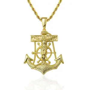 Gold-plated Diamond-studded Portrait Anchor Pendant Necklace HIPHOP Jewelry Religious Gift