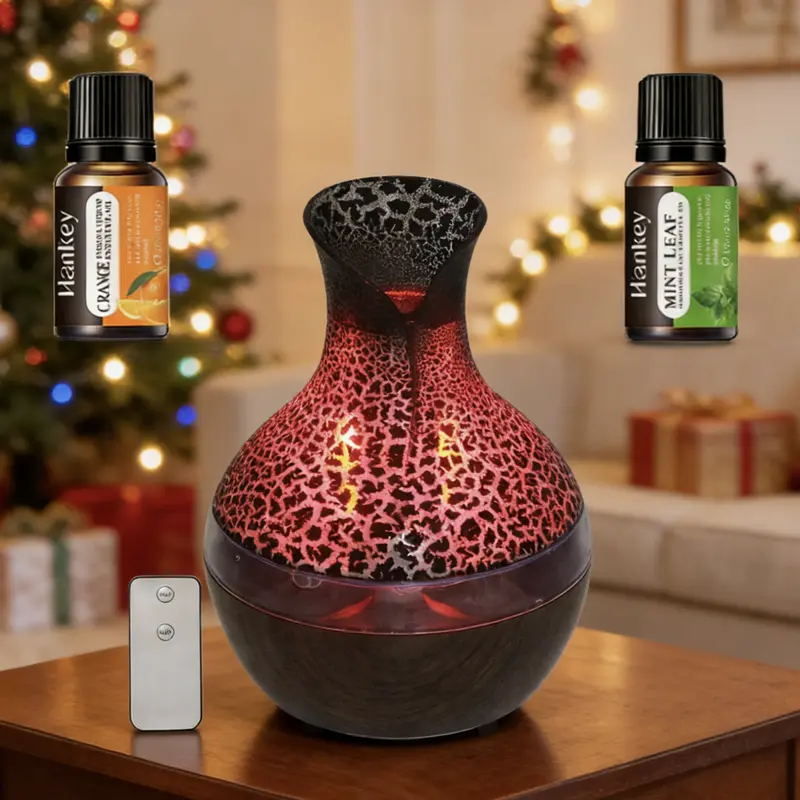 Remote control aromatherapy diffuser 300ML, free two bottles of essential oils, USB cold mist humidifier and 7-color lights, ideal gift, home, office (super quiet)