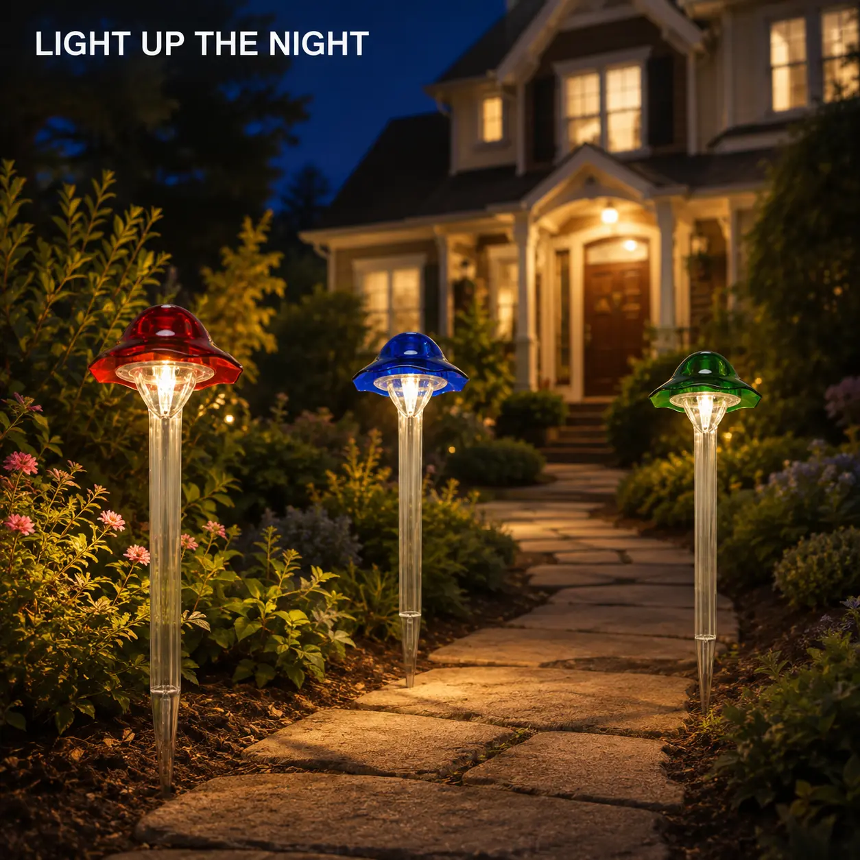 3-Pack Solar Mushroom Stake Lights (Optional 2 Sets), Home Decor Items with Red, Blue, Green Colorful Caps, ABS Plastic Solar Outdoor Garden Lights, Mushroom Form Garden Charm Plug & Play Landscape Ornament