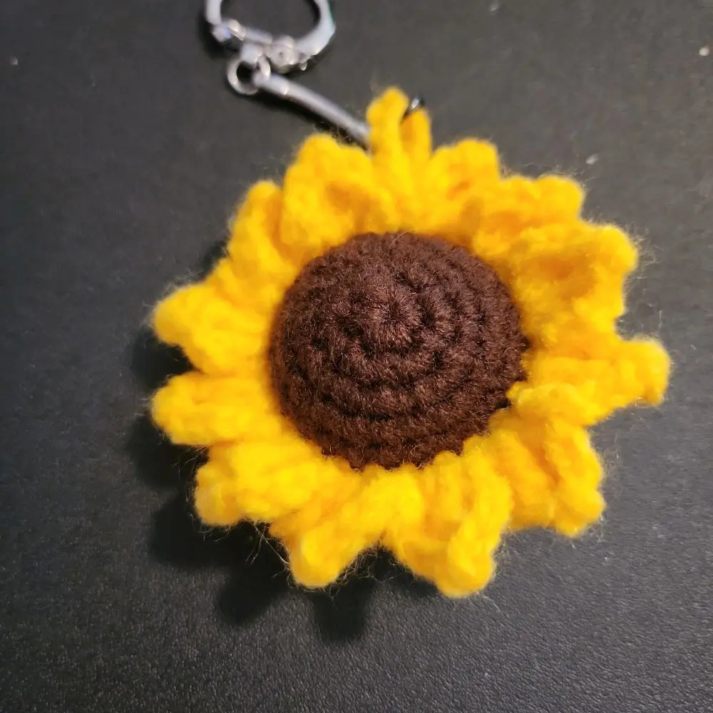 Handcrafted Sunflower Keychain - Vibrant Yellow Crochet Design with Brown Center - Perfect for Bags and Keys