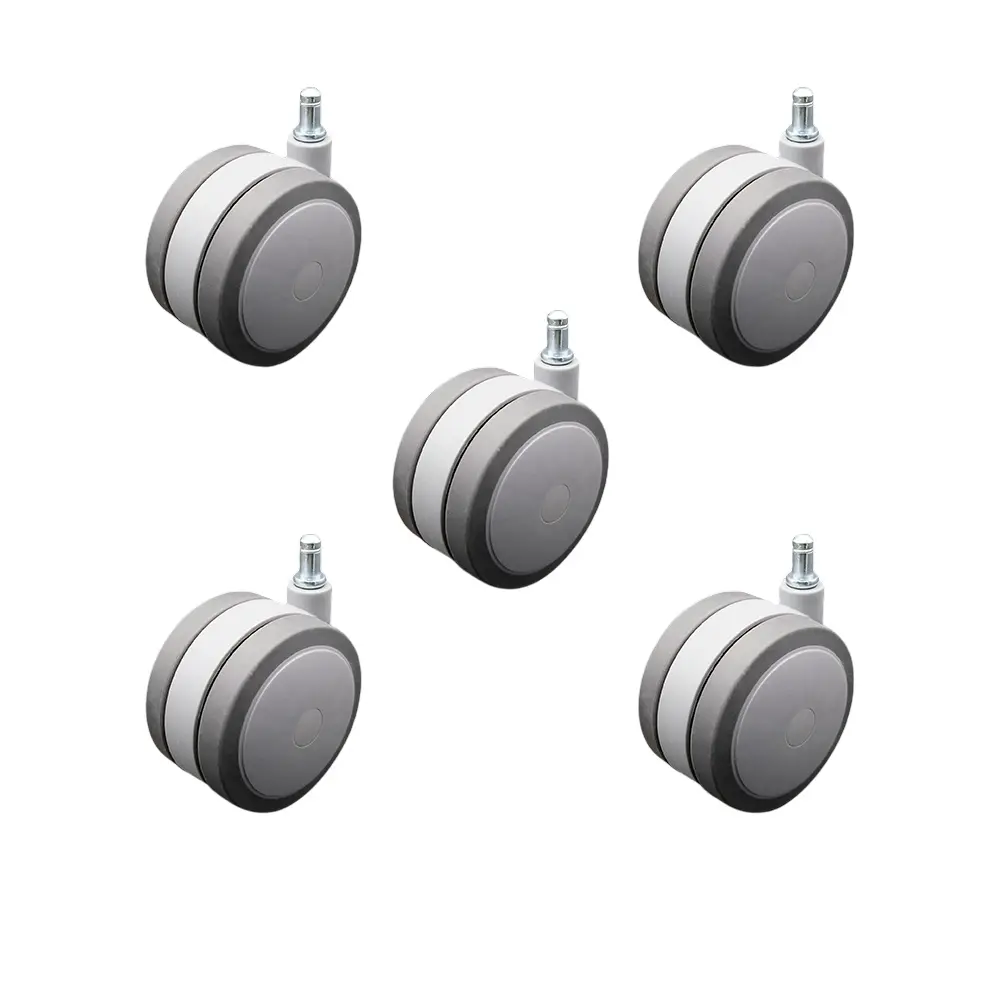 212 MAIN SCC-GR02S100-TPR-GRY-716-5 Office Chair Wheels (Set of 5) - 3 in. Extra Heavy Duty Double Swivel Rubber Castors, Gray TPR, 0.43x0.875 in. Grip Ring Stem, Floor Protection No Mark/Mar/Scuff, Stem Mount Mover for Medical Carts