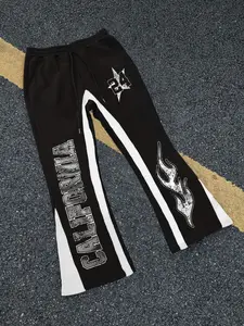 Unisex and Wide-Leg Drawstring Waist Sweatpants, 'california' Handwritten Graphic with Number 24 & Flame Print, Comfortable Casual Style for All Seasons