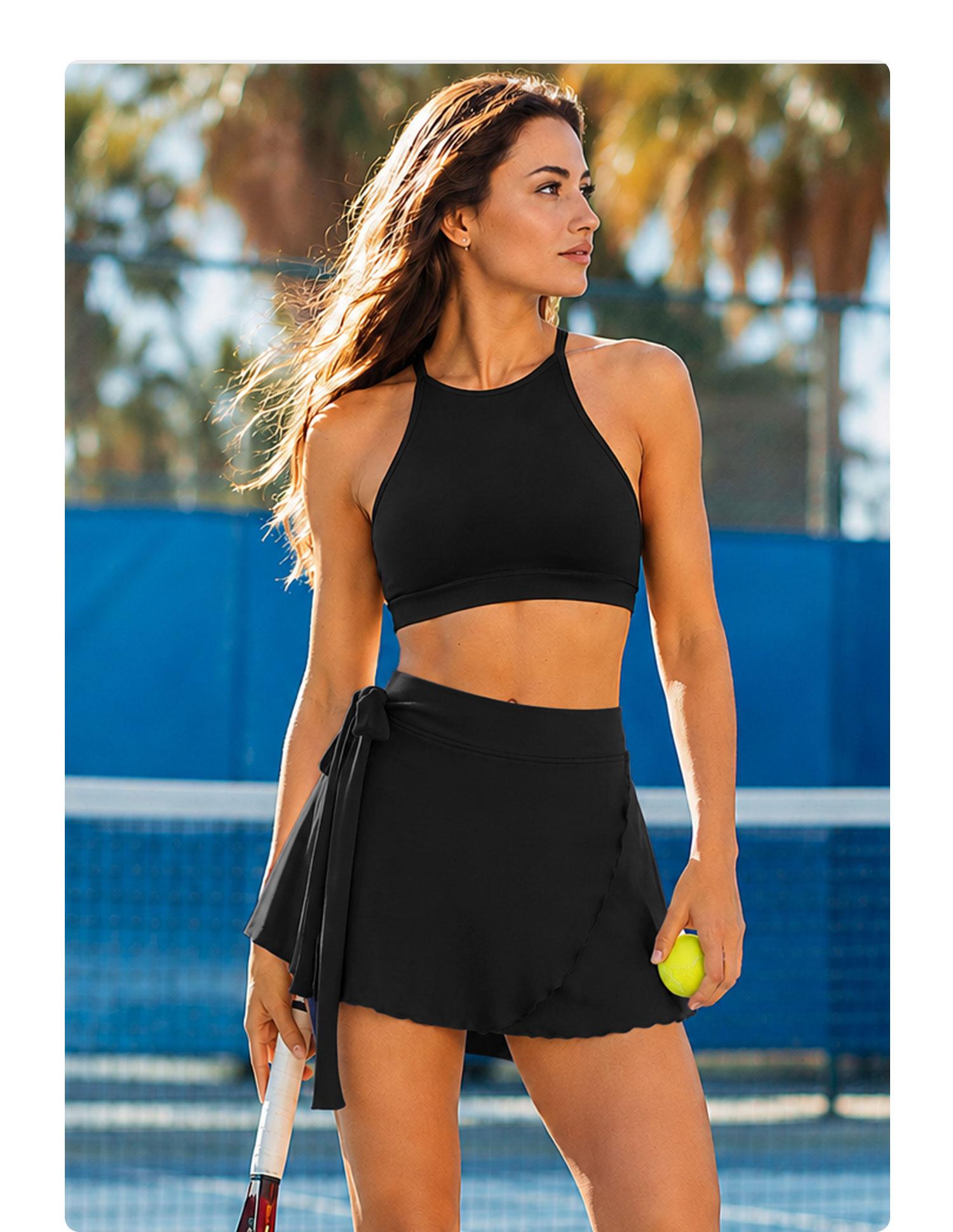 YEOREO Women's Stretchy Lightweight Athletic Sport Skort - Ballet Wrap Tie, Built-in Shorts, Sporty Chic Mini Gym Skirt for Tennis, Summer Workouts, Athletic Sport Skirt tiktokshopbacktoschool
