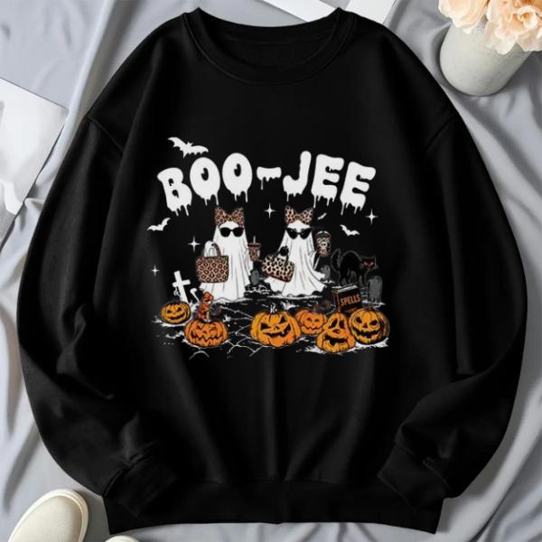 Boo-Jee Ghost T-Shirt, Hoodie, Sweatshirt  Leopard Print Girly Halloween Graphic Tee Trendy Spooky Season Unisex Top for Men & Women