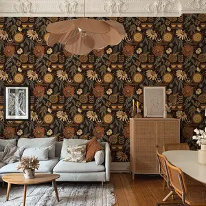 JiffDiff Vintage Dark Floral Peel & Stick Wallpaper, Moody Boho Botanical Self Adhesive Removable Wallcovering for Accent Wall, Bedroom & Bathroom 17.3" x 480"