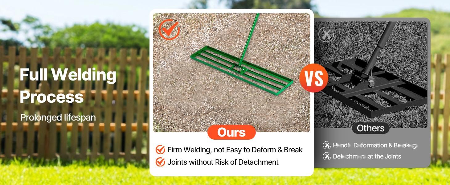 Lawn Leveling Rake 48" x 10" Heavy-Duty Level Lawn Tool With 78" Steel Extended Handle, Yard Leveler For Garden, Golf Lawn, Farm, Patio And Landscaping Projects, Durable Construction For Even Ground And Easy Leveling