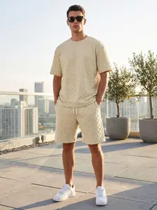 Men’s heavyweight casual high‑street oversized textured short‑sleeve set paslter