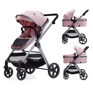 2 in 1 Baby Stroller, Newborn Infant Toddler Convertible Pram Stroller for 0-36 Months Old Babies (Pink)