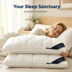 Set of 2 Luxury Hotel-Grade Pillows — Designed for Comfortable, Deep Sleep with Neck Support; Suitable for All Seasons. Features Hypoallergenic Polyester Fiber Covers; Ideal for Side Sleepers, Back Sleepers, and Those Who Prefer a Lower-Profile Pillow.