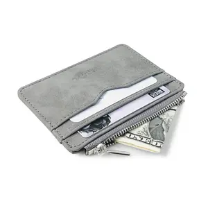 Short Matte Leather Card Wallet Multicard Holder with Frosted Fabric Zipper Bag for Money
