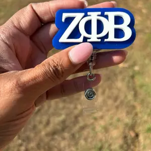 Zeta Phi Beta Sorority Badge Reel - Blue and White Logo with Clear Retractable Alligator Clip or Belt Clip for Identification