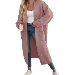 Womens Long Cardigan Sweaters Chunky Knit Open Front Long Sleeve Casual Duster Coat Jackets with Pockets