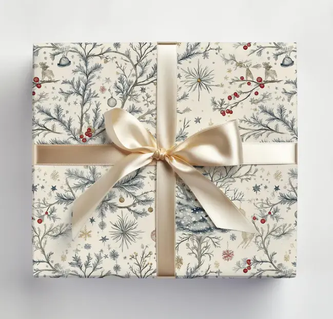 Christmas Toile Wrapping Paper Roll Vintage Christmas Tree Gift Wrap Roll Antique Christmas Tree Wrapping Paper