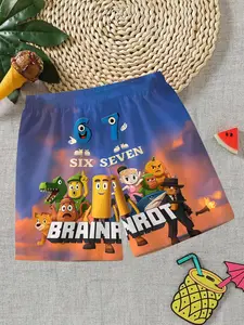 Cartoon Print Summer Shorts, Boys' Quick-Dry Beach Trunks, Swimming Trunks, Swim Board Shorts, Breathable Loose Fit Swimwear, Ideal for Pool and Vacation