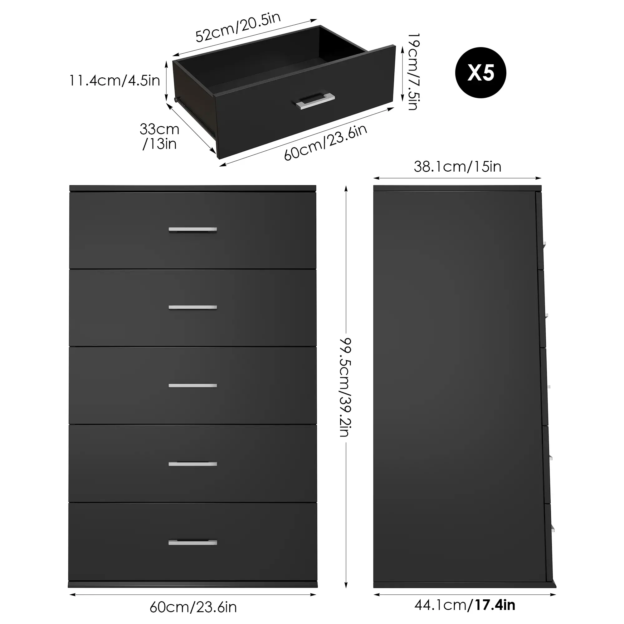 FOTOSOK 5 Drawer Black Dresser, Tall Dresser with Metal Handles,Vertical Bedroom Chest of Drawers, Wood Storage Cabinet for Living Room - TikTok Shop FOTOSOK 5 Drawer Black Dresser, Tall Dresser with Metal Handles,Vertical Bedroom Chest of Drawers, Wood Storage Cabinet for Living Room - TikTok Shop