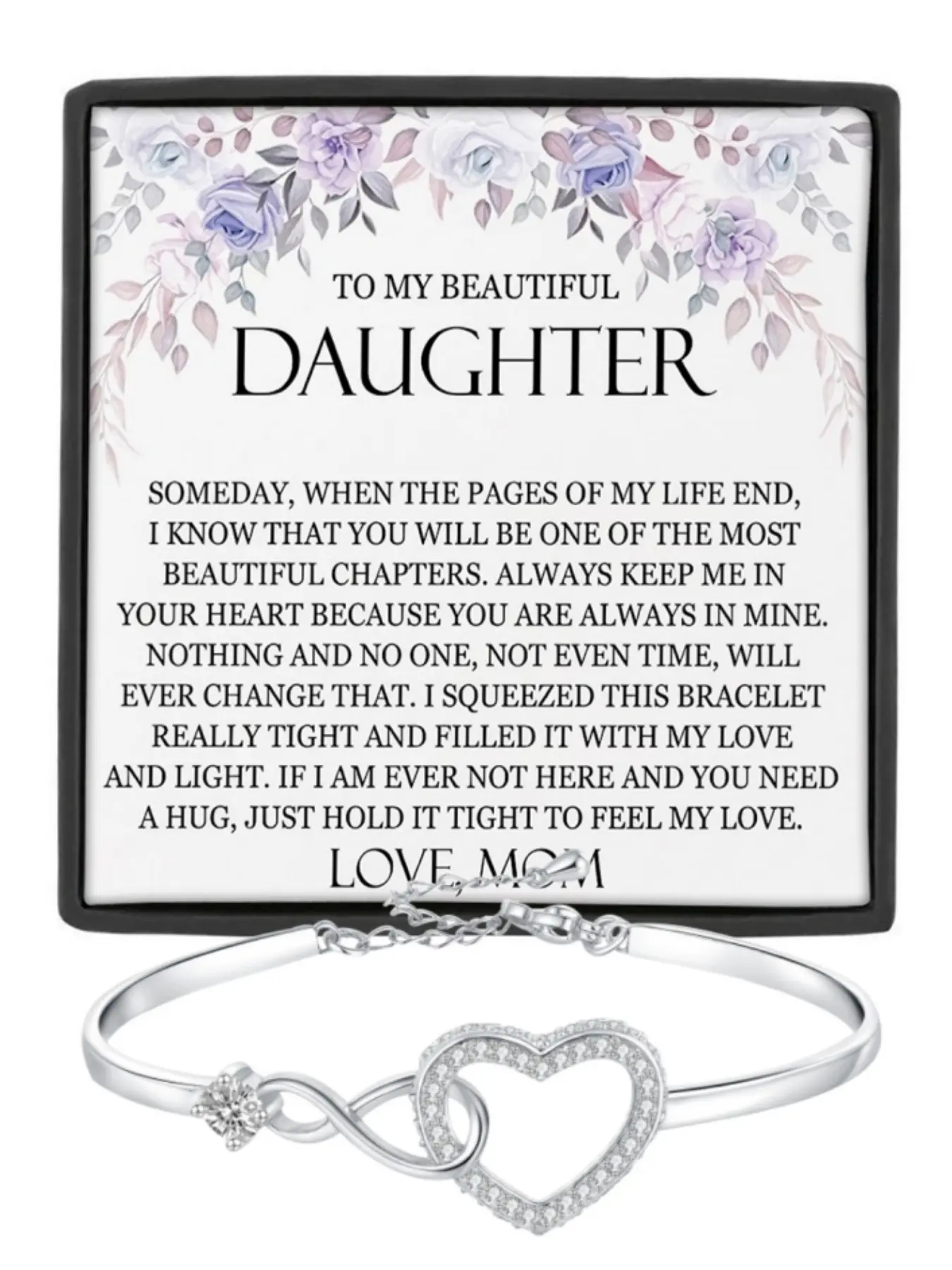 To My Beautiful Daughter Infinity Heart CZ Bangle Bracelet Exquisite Bracelet Daughter Birthday Gift, Graduation Gift, Christmas Gift Inspirational Bracelet