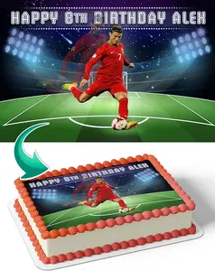 Cakecery Ronaldo CR7 Star Soccer Edible Cake Image Topper Personalized Birthday Cake Banner 1/4 Sheet