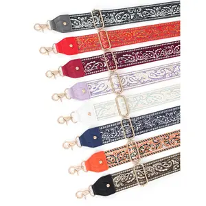 5CM Width Adjustable Wide Shoulder Strap DIY Single Shoulder No Drill Embroidered Old Flower Wide Sling Canvas Bag Strap