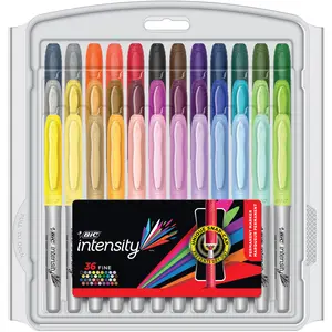 BIC Intensity Fashion Permanent Markers, Fine Point, Assorted Colors, Vibrant & Long-Lasting, 36-Count