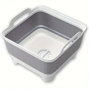 Silicone Collapsible Bucket with Drain Plug - 1pc Portable Folding Basin for Camping, Fishing, Picnics - Large Capacity, Easy Storage Outdoor Utility Container