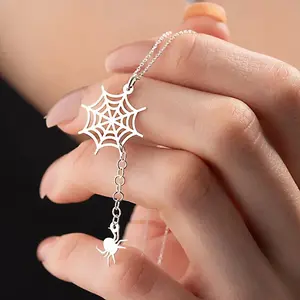 Stainless Steel Spider Spider Web Pendant Necklace For Women Men Choker Jewelry Gifts