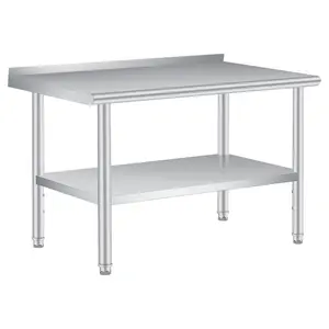 Stainless Steel Prep Table, with Backsplash, Adjustable Undershelf, Commercial Heavy Duty Table with Adjustable Under Shelf for Outdoor Use,Restaurants,Hotels,Works, Multiple Size