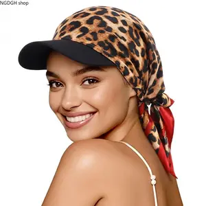 Leopard Print Visor Scarf Cap - Trendy Cheetah Bandana Hat with Black Brim & Adjustable Tie, Breathable Lightweight Sun Protection, Perfect for Summer Beach Vacation Festival Daily Outfits & Chic Hair Wrap