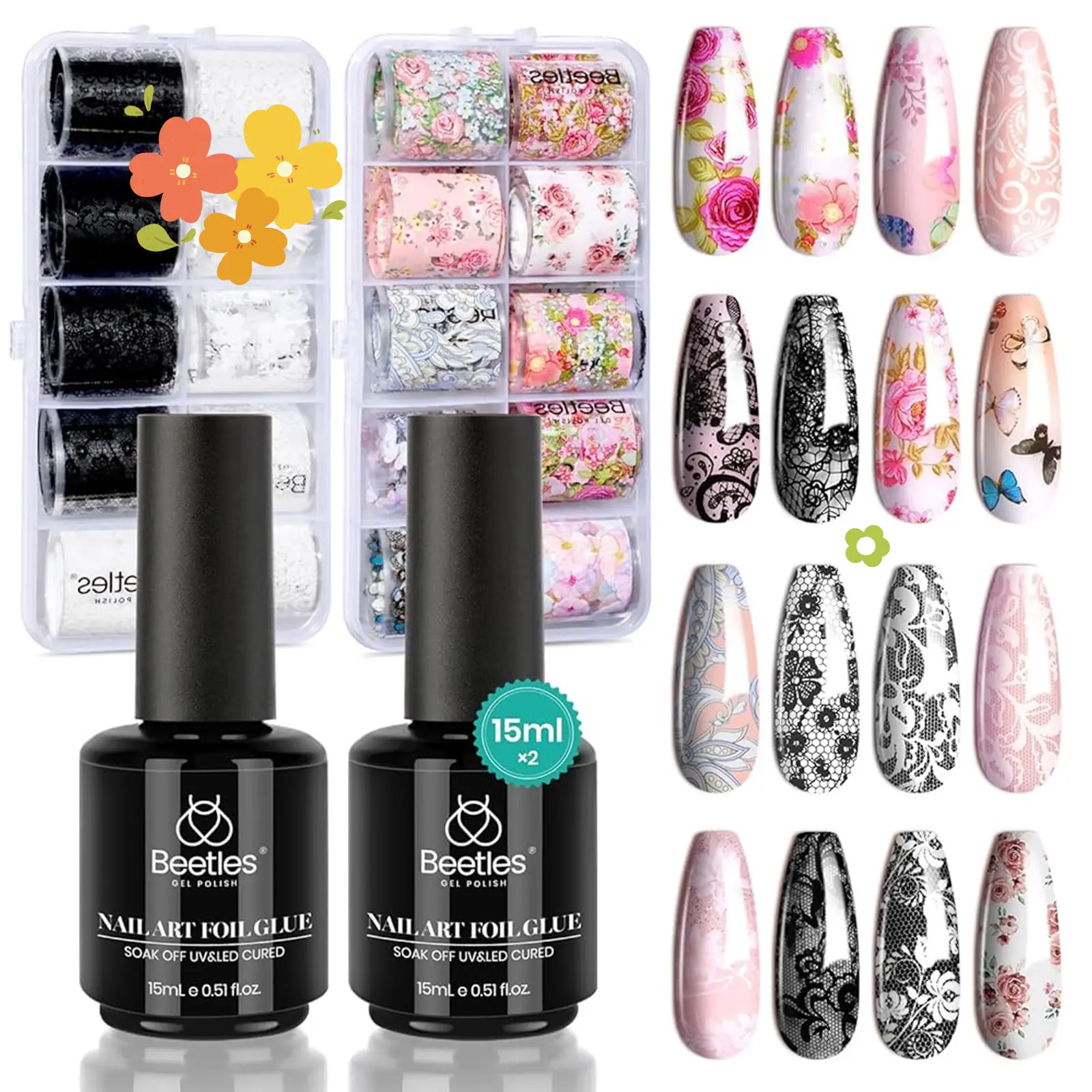 [Beetles] Nail Foil Glue Gel 15ml for DIY Manicure Gifts for Women LED Lamp Soak Off Nail Art  Crazy Nail Art Cutics Flower Nail Polish