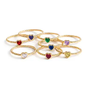 Children's 14k Gold-Plated Ring with Cubic Zirconia Heart Birthstone