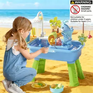 Water Fishing Toy Table, Color Changing Game Kitchen Sink Toy, Upgraded Electric Faucet, Automatic Circulation System, Indoor Outdoor Use, Water Play Table