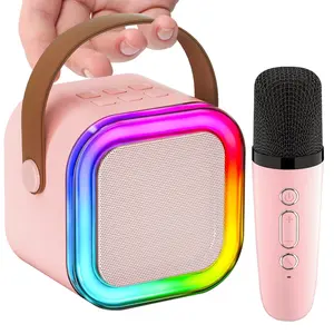 Portable wireless Karaoke Machine with 2 Dual Wireless Microphones LED Nightlight Subwoofer  Natural Sound Compact Design for Halloween Birthday Gifts Great Song Audio Decoration USB Speaker