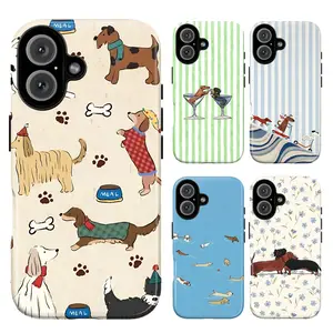 Whimsical Dog Phone Case, Cute Dachshund & Golden Retriever Puppy Pattern, Aesthetic Dog Sketch Phone Cover for iPhone 11–17 & Galaxy S21–S26, Vintage Animal Print Tough Casem Funny Gift for Her Him