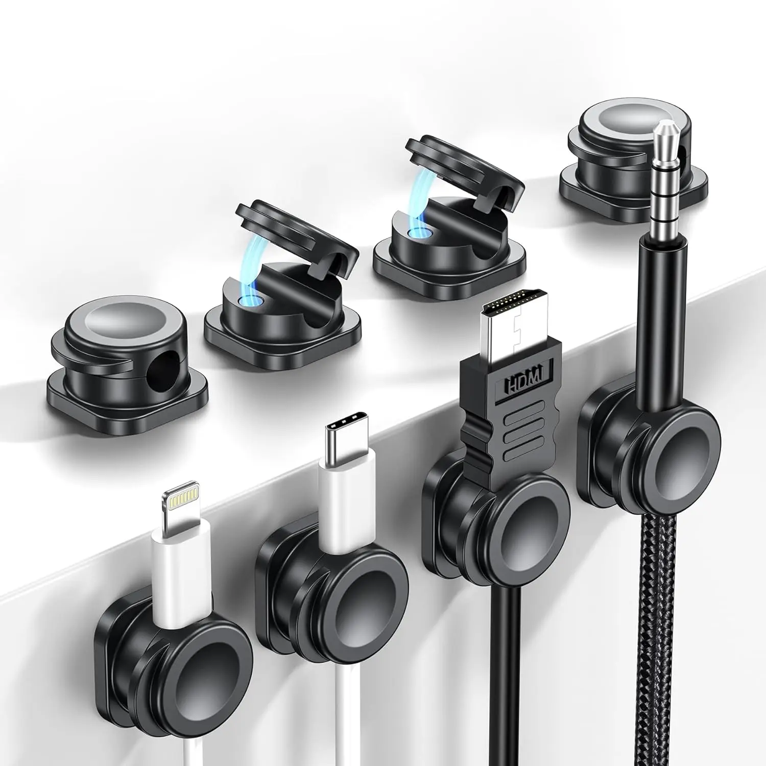 GuMosh MagLeap 8/12 Pack Magnetic Cord Organizer, Cable Smooth Adjustable Easy Secure Cable Management, Wire Holder Keeper Organizer, Hide Or Organize Phone USB Charger Cable for Home,Office,Car,Desk,Nightstand Springtok