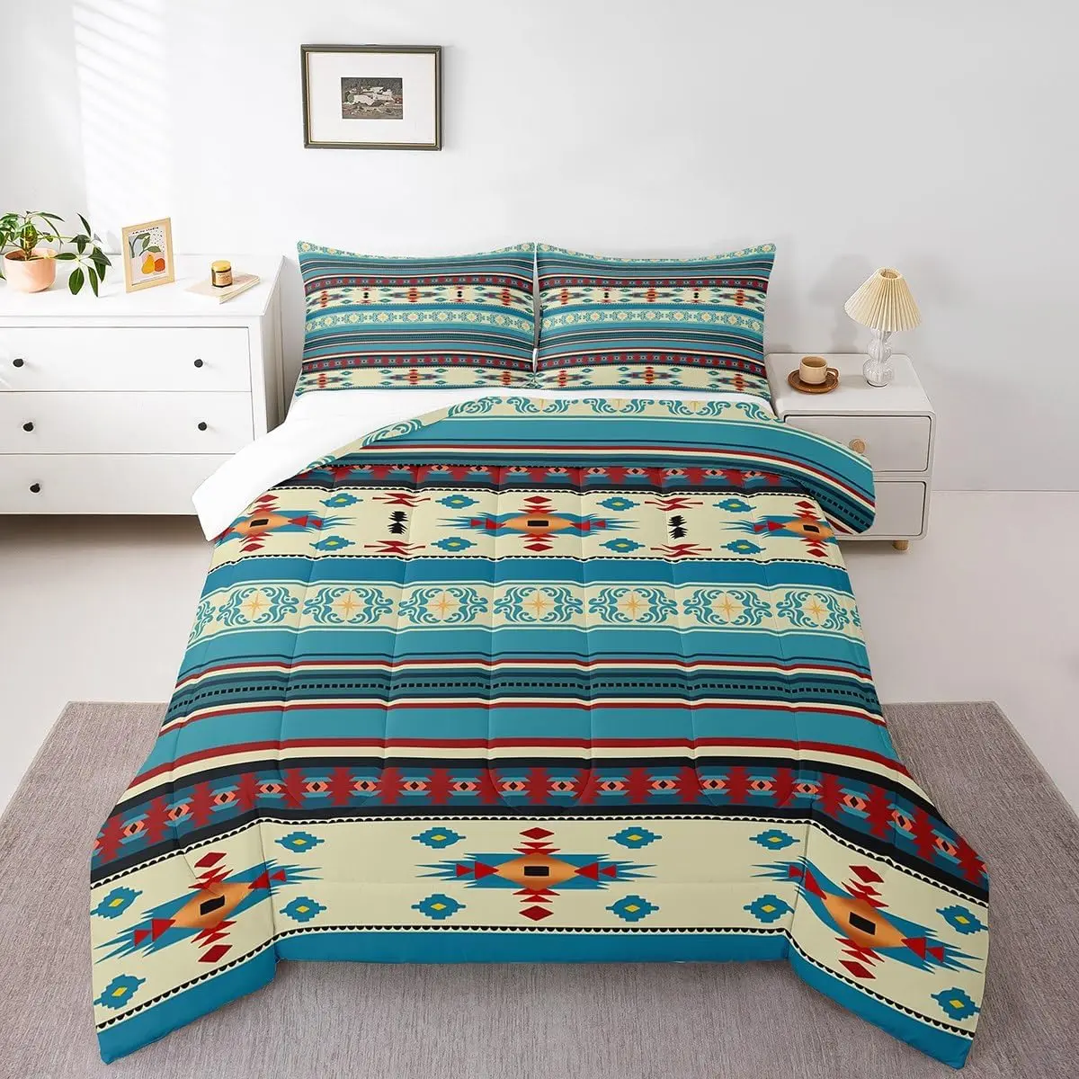 Western Comforter Set Aztec Bedding Set Cowboy Cowgirl Southwestern Comforter Quilt Native American Quilt Set Retro Bedroom Decor Bohemian Ethnic Tribe Arrow Duvet Set