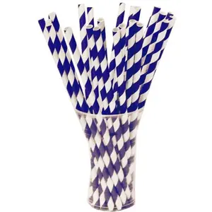 Navy Blue Striped Paper Straws - 7.75 in. | 25 Count