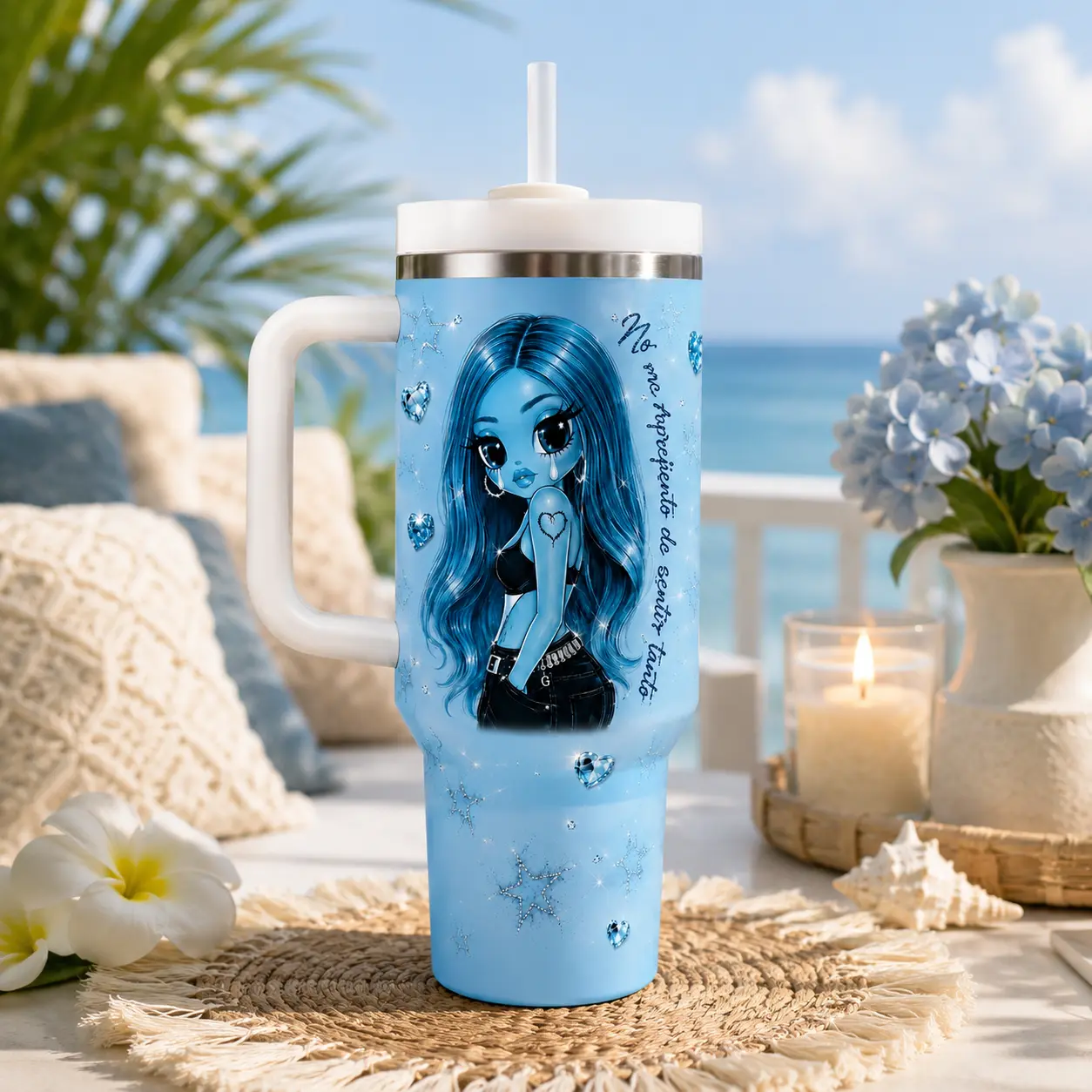 La B1ch0t4 N0 Me Arrep1ent0 de Sent1r T4nt0 40oz Stainless Steel Tumbler with Handle and Straw, Latin Pop Insulated Travel Mug
