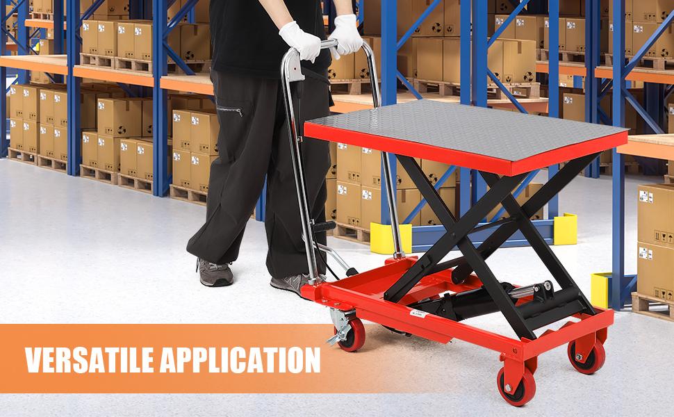 GARVEE Hydraulic Lift Table Cart 500lbs, Lift Table Capacity 28.5 Inch Lifting Height, Manual Single Scissor with 4 Wheels and Non-Slip Pad Thickness 3mm for Material Handling and Transportation