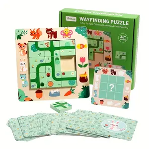 Wooden pathfinding puzzle, parent-child interactive game, includes 40 cards, 9 blocks, 1 base board, exercises logical thinking, a gift for Christmas, Halloween, Thanksgiving, and New Year